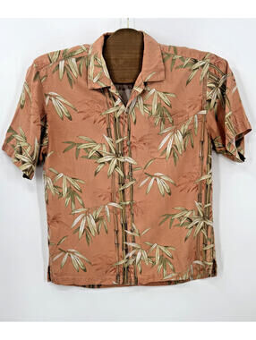 Tommy Bahama Men’s Silk Bamboo Hawaiian Shirt Brown Camp Aloha Size Large